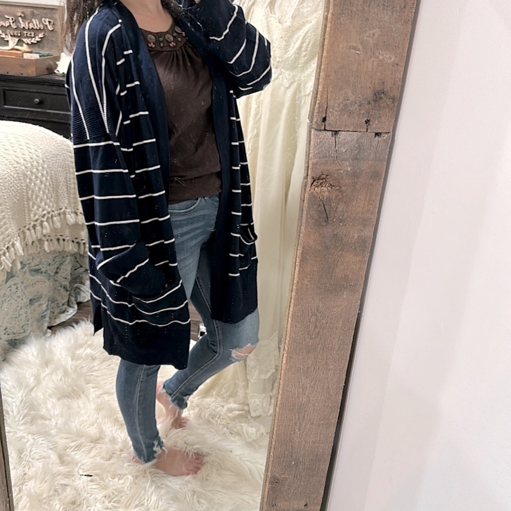 Pink Rose Navy Striped Women's Sweater cardigan size 3X - Picture 3 of 6